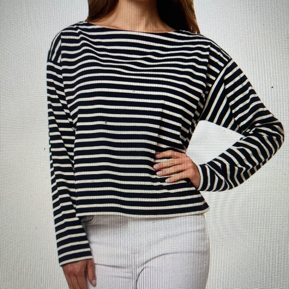 Ralph Lauren Orange and White Cropped  Striped Mariner T  size Large - Picture 2 of 6